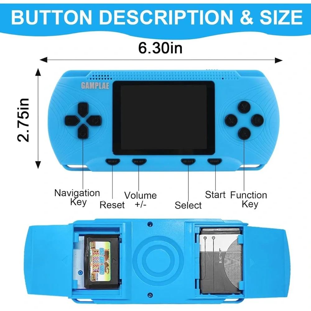 Retro handheld gaming console, 3.5 inch HD screen, 256 built in games. Blue